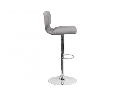 BLNK Jeremy Fabric Adjustable Height Bar Stool with Vertical Stitch Back and Chrome Base - Gray