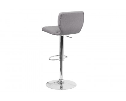 BLNK Jeremy Fabric Adjustable Height Bar Stool with Vertical Stitch Back and Chrome Base - Gray