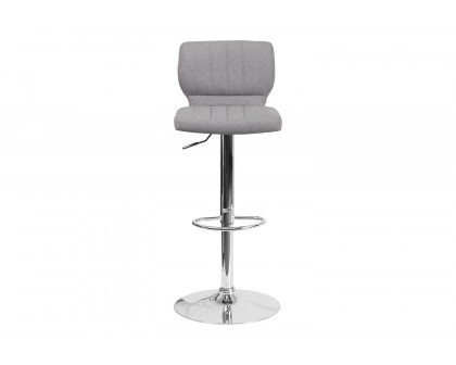 BLNK Jeremy Fabric Adjustable Height Bar Stool with Vertical Stitch Back and Chrome Base - Gray