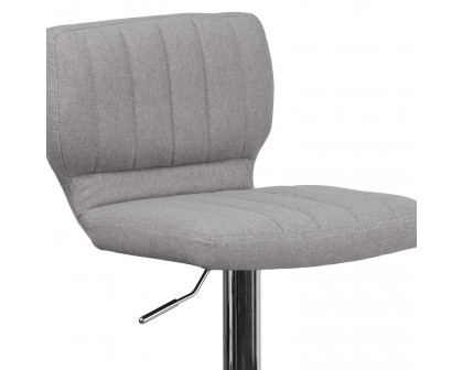 BLNK Jeremy Fabric Adjustable Height Bar Stool with Vertical Stitch Back and Chrome Base - Gray