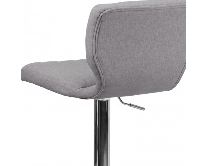 BLNK Jeremy Fabric Adjustable Height Bar Stool with Vertical Stitch Back and Chrome Base - Gray