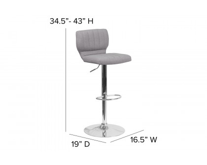 BLNK Jeremy Fabric Adjustable Height Bar Stool with Vertical Stitch Back and Chrome Base - Gray