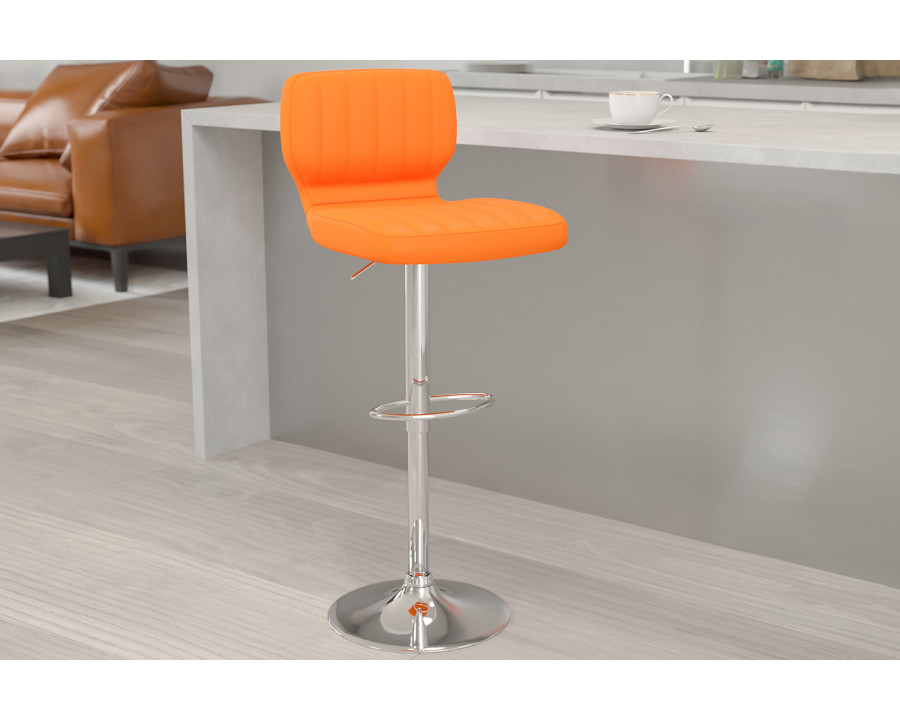 BLNK Jeremy Vinyl Adjustable Height Bar Stool with Vertical Stitch Back and Chrome Base