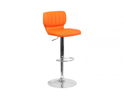 BLNK Jeremy Vinyl Adjustable Height Bar Stool with Vertical Stitch Back and Chrome Base