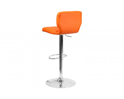 BLNK Jeremy Vinyl Adjustable Height Bar Stool with Vertical Stitch Back and Chrome Base - Orange