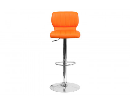 BLNK Jeremy Vinyl Adjustable Height Bar Stool with Vertical Stitch Back and Chrome Base - Orange