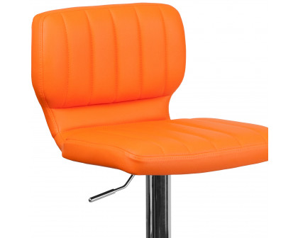 BLNK Jeremy Vinyl Adjustable Height Bar Stool with Vertical Stitch Back and Chrome Base - Orange