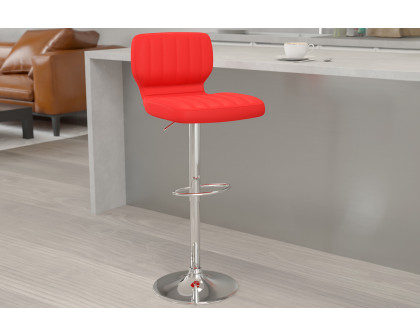 BLNK Jeremy Vinyl Adjustable Height Bar Stool with Vertical Stitch Back and Chrome Base