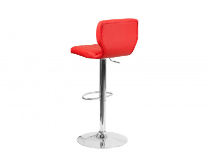 BLNK Jeremy Vinyl Adjustable Height Bar Stool with Vertical Stitch Back and Chrome Base - Red