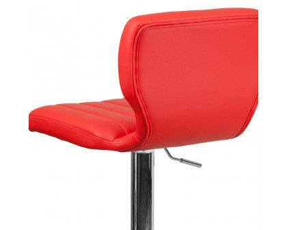 BLNK Jeremy Vinyl Adjustable Height Bar Stool with Vertical Stitch Back and Chrome Base - Red