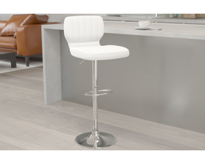 BLNK Jeremy Vinyl Adjustable Height Bar Stool with Vertical Stitch Back and Chrome Base