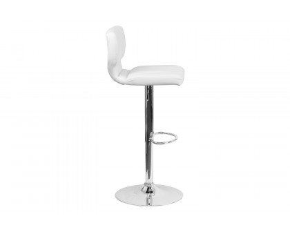 BLNK Jeremy Vinyl Adjustable Height Bar Stool with Vertical Stitch Back and Chrome Base - White