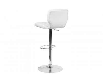 BLNK Jeremy Vinyl Adjustable Height Bar Stool with Vertical Stitch Back and Chrome Base - White