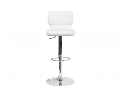 BLNK Jeremy Vinyl Adjustable Height Bar Stool with Vertical Stitch Back and Chrome Base - White