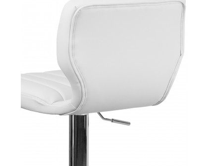 BLNK Jeremy Vinyl Adjustable Height Bar Stool with Vertical Stitch Back and Chrome Base - White