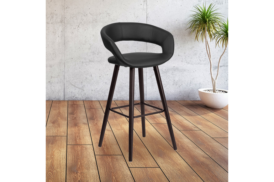 BLNK™ Brynn Series Vinyl Contemporary Cappuccino Wood Bar Stool - Black