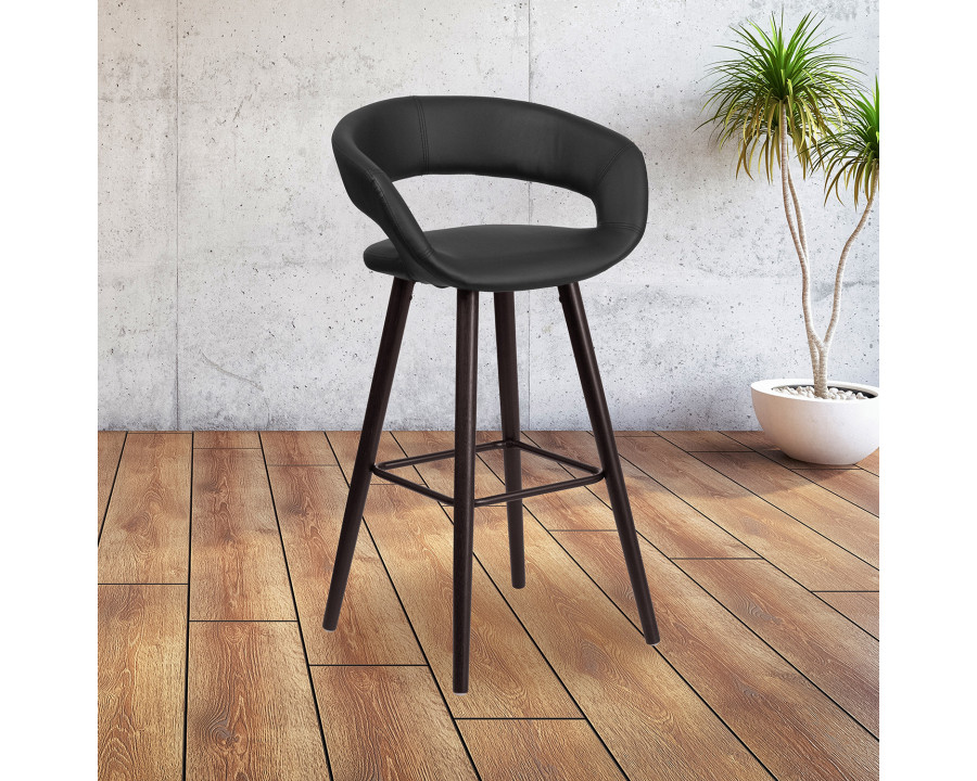 BLNK Brynn Series Vinyl Contemporary Cappuccino Wood Bar Stool - Black