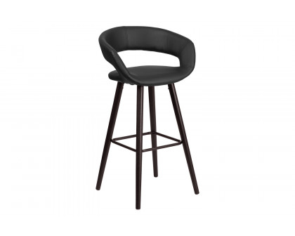 BLNK™ Brynn Series Vinyl Contemporary Cappuccino Wood Bar Stool - Black