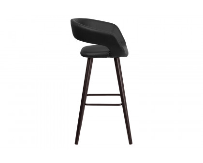 BLNK™ Brynn Series Vinyl Contemporary Cappuccino Wood Bar Stool - Black