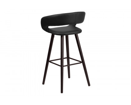 BLNK™ Brynn Series Vinyl Contemporary Cappuccino Wood Bar Stool - Black