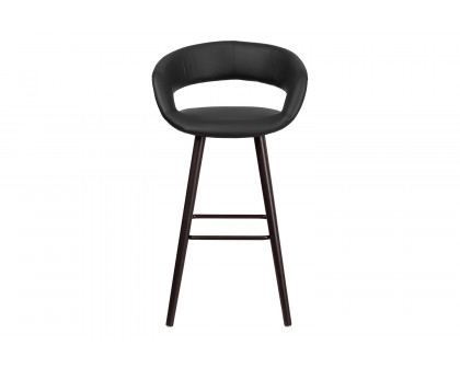 BLNK™ Brynn Series Vinyl Contemporary Cappuccino Wood Bar Stool - Black