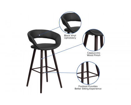 BLNK™ Brynn Series Vinyl Contemporary Cappuccino Wood Bar Stool - Black