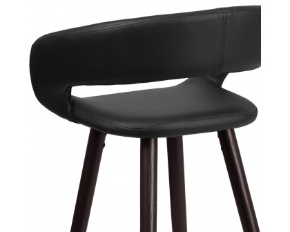 BLNK™ Brynn Series Vinyl Contemporary Cappuccino Wood Bar Stool - Black