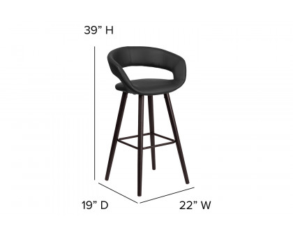 BLNK™ Brynn Series Vinyl Contemporary Cappuccino Wood Bar Stool - Black