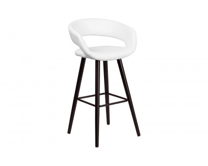 BLNK Brynn Series Vinyl Contemporary Cappuccino Wood Bar Stool - White