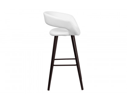 BLNK Brynn Series Vinyl Contemporary Cappuccino Wood Bar Stool - White