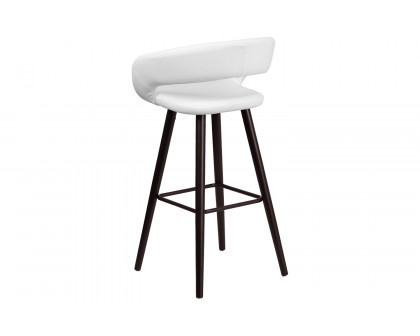 BLNK Brynn Series Vinyl Contemporary Cappuccino Wood Bar Stool - White