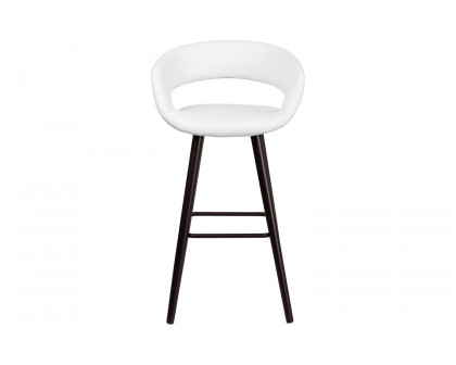 BLNK Brynn Series Vinyl Contemporary Cappuccino Wood Bar Stool - White