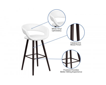 BLNK Brynn Series Vinyl Contemporary Cappuccino Wood Bar Stool - White