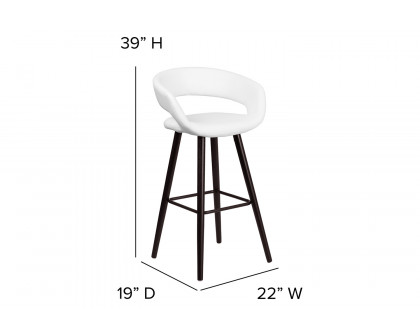 BLNK Brynn Series Vinyl Contemporary Cappuccino Wood Bar Stool - White