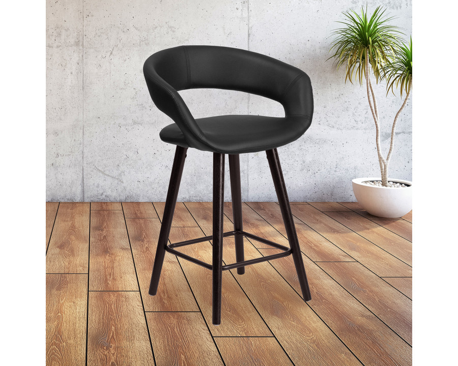 BLNK Brynn Series Vinyl Contemporary Cappuccino Wood Counter Height Stool - Black