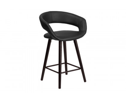 BLNK Brynn Series Vinyl Contemporary Cappuccino Wood Counter Height Stool - Black