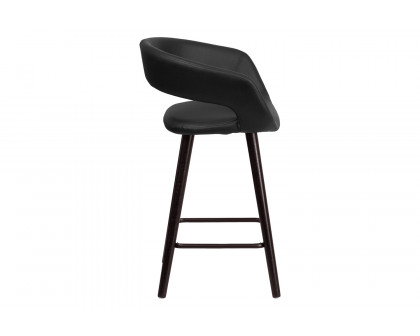 BLNK Brynn Series Vinyl Contemporary Cappuccino Wood Counter Height Stool - Black