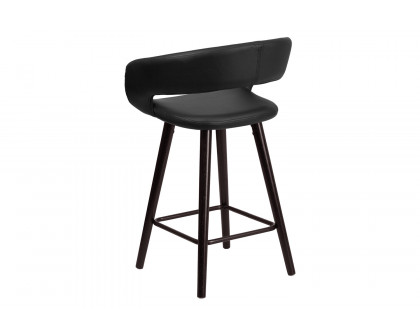 BLNK Brynn Series Vinyl Contemporary Cappuccino Wood Counter Height Stool - Black