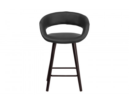 BLNK Brynn Series Vinyl Contemporary Cappuccino Wood Counter Height Stool - Black