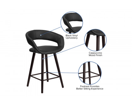 BLNK Brynn Series Vinyl Contemporary Cappuccino Wood Counter Height Stool - Black