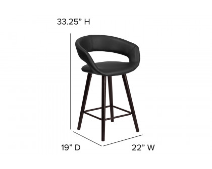 BLNK Brynn Series Vinyl Contemporary Cappuccino Wood Counter Height Stool - Black