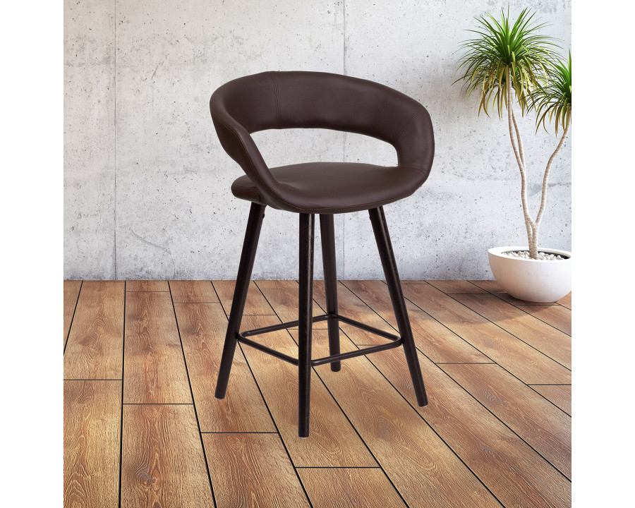 BLNK Brynn Series Vinyl Contemporary Cappuccino Wood Counter Height Stool