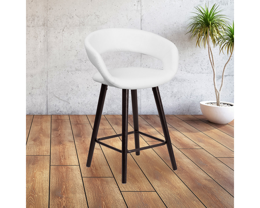 BLNK Brynn Series Vinyl Contemporary Cappuccino Wood Counter Height Stool - White