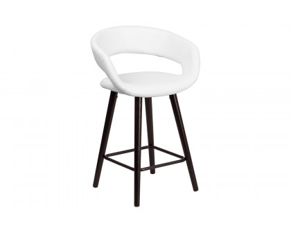 BLNK Brynn Series Vinyl Contemporary Cappuccino Wood Counter Height Stool - White