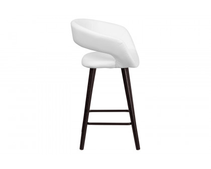 BLNK Brynn Series Vinyl Contemporary Cappuccino Wood Counter Height Stool - White