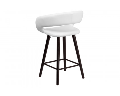 BLNK Brynn Series Vinyl Contemporary Cappuccino Wood Counter Height Stool - White