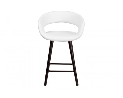 BLNK Brynn Series Vinyl Contemporary Cappuccino Wood Counter Height Stool - White