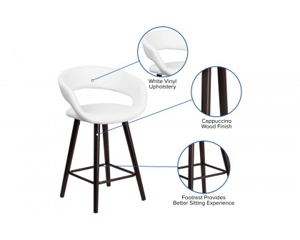 BLNK Brynn Series Vinyl Contemporary Cappuccino Wood Counter Height Stool - White