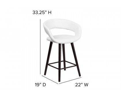 BLNK Brynn Series Vinyl Contemporary Cappuccino Wood Counter Height Stool - White