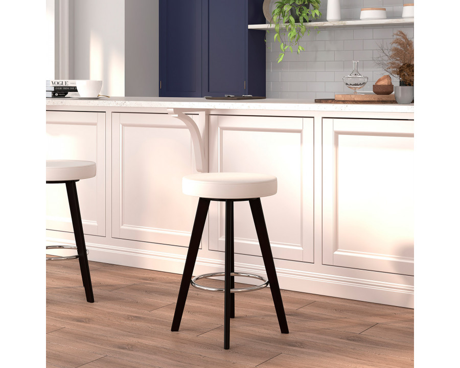 BLNK - Trenton Series Cappuccino Wood Contemporary Counter Height Stool with White Vinyl Seat